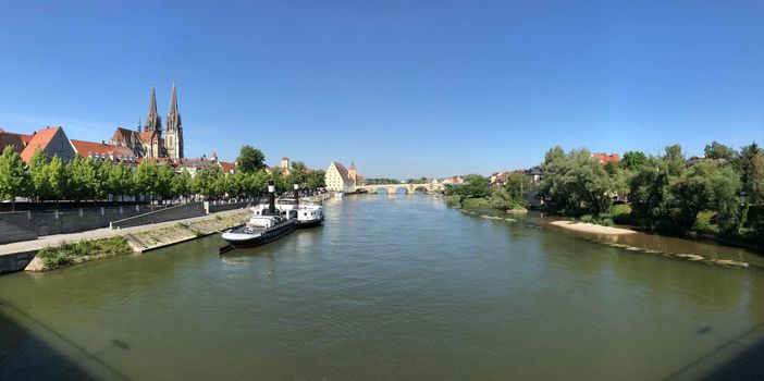 Panorama from the Danube river in Regensburg, Germany