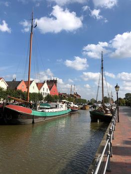 Sailboats in the harbor of Weener in Germany