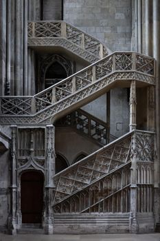 Rouen Cathedral Normandy France 9.25.2019 one of the greatest examples of the high gothic church from 13th cent. The ornate 16th century staircase known as the Escalier de la Librairie, Booksellers Stairway, . High quality photo