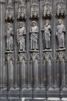 Rouen Cathedral Normandy France 9.25.2019 one of the greatest examples of the high gothic church from 13th cent. Extensive exterior decoration of the finest quality showing statues of saints and the high vaulted ceilings inside with organic ribbing. High quality photo