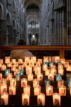 Rouen Cathedral Normandy France 9.25.2019 one of the greatest examples of the high gothic church from 13th cent. Extensive exterior decoration of the finest quality and the high vaulted ceilings inside with organic ribbing. High quality photo