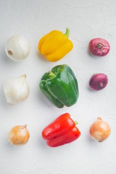Mixed arrangement of vegetable, on white background, top view flat lay