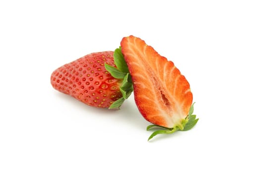 Whole strawberry fruit and half isolated on white background