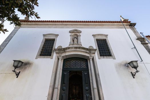 Architectural detail of the Church of Mercy (Santa Casa Misericordia de Fao) in the historic city center on a winter day