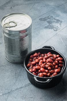 Japanese canned food ingredient, sweet red beans, on gray background
