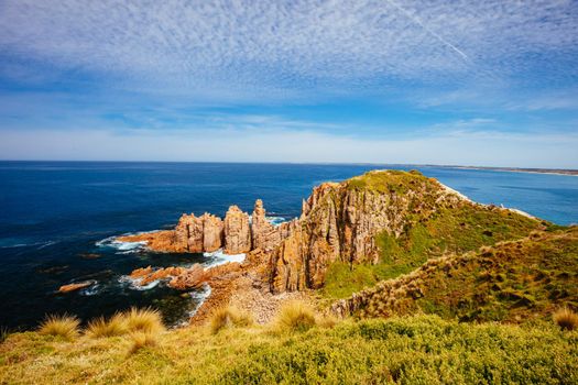 Pinnacles Lookout view of dramatic rock formations at Cape Woolamai on Phillip Island, Victoria, Australia