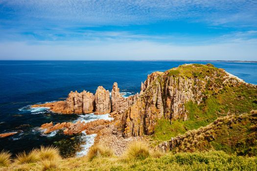 Pinnacles Lookout view of dramatic rock formations at Cape Woolamai on Phillip Island, Victoria, Australia