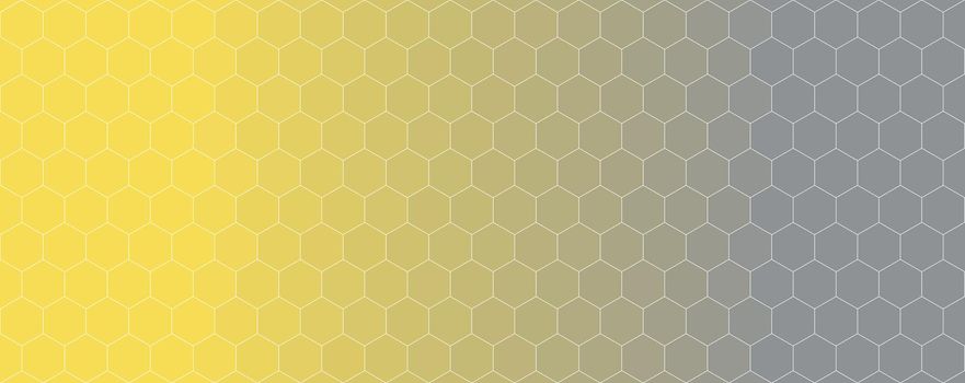 Hexagon pattern with illuminating yellow to ultimate gray gradient, abstract background illustration