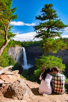Wells Gray British Colombia Canada, Cariboo Mountains creates spectacular water flow of Helmcken Falls on the Murtle River in Wells Gray Provincial Park near the town of Clearwater, British Columbia, 