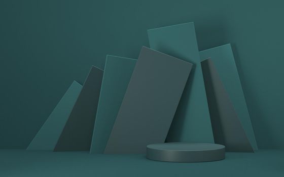 Mock up podium for product presentation rectangles composition 3D render illustration on green background