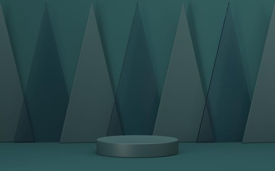 Mock up podium for product presentation triangles transparent blue glass 3D render illustration on green background