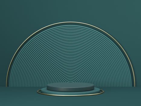 Mock up podium for product presentation concentric circles and cylinders 3D render illustration on green background