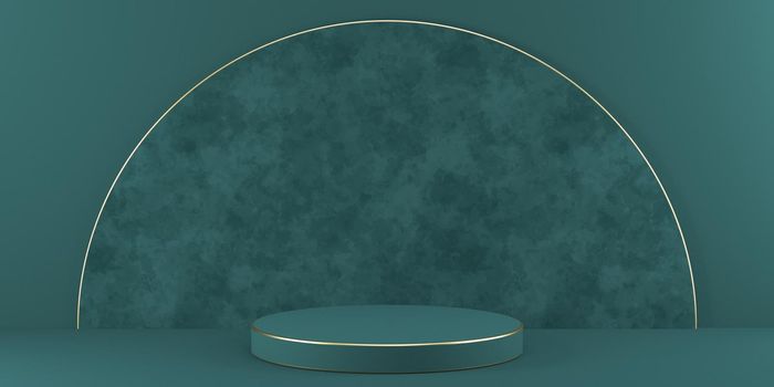 Mock up podium for product presentation textured half circle 3D render illustration on green background