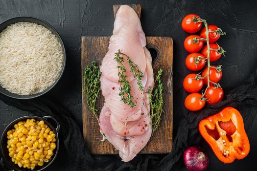 Mexican food. Cuisine of South America. Traditional ingredient, on black background, top view flat lay