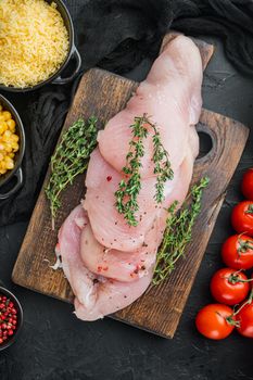 Mexican food. Cuisine of South America. Traditional ingredient, on black background, top view flat lay