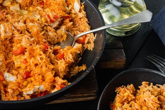 Traditional mexican enchiladas with chicken meat rice and cheese Mexican cuisine.