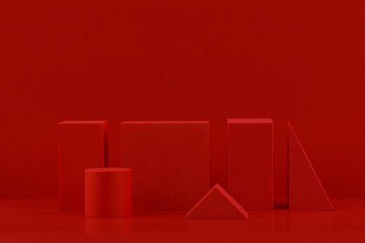 Minimalistic monochromatic red geometric composition with space for text. Template for advertising banner