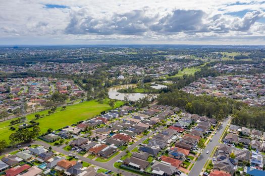 Aerial view of houses in the suburb of Glenmore Park in New South Wales in Australia