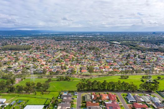 Aerial view of houses in the suburb of Glenmore Park in New South Wales in Australia