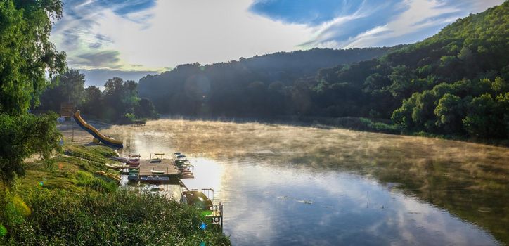 Svyatogorsk, Ukraine 07.16.2020.  Seversky Donets River near the Svyatogorsk or Sviatohirsk lavra on a sunny summer morning