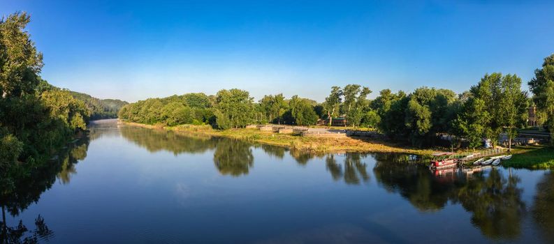 Svyatogorsk, Ukraine 07.16.2020.  Seversky Donets River near the Svyatogorsk or Sviatohirsk lavra on a sunny summer morning