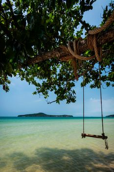 rustic rope swing in Long Beach on Koh Ta Kiev paradise island near Sihanoukville Cambodia