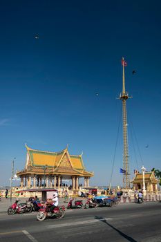 Preah Ang Dorngkeu Shrine landmark on sisowath quay in riverside area of downtown phnom penh city cambodia