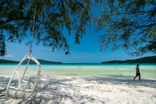 Saracen Bay beach in tropical paradise Koh Rong Samloen island near Sihanoukville in Cambodia