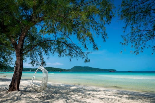 Saracen Bay beach in tropical paradise Koh Rong Samloen island near Sihanoukville in Cambodia