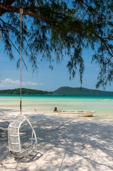 saracen Bay beach in tropical paradise Koh Rong Samloen island near Siahnaoukville in Cambodia