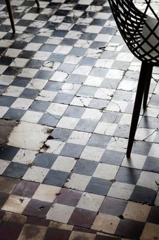 traditional design old rustic floor tiles detail in trendy Ibiza cafe