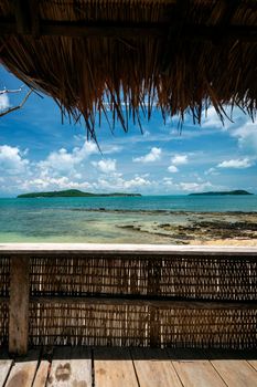 beach view from tropical bungalow in koh ta tiev island near sihanoukville cambodia