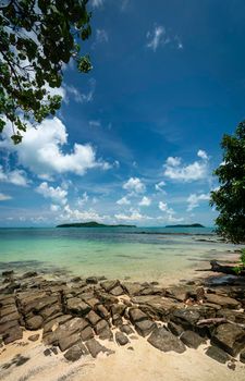 beach view on southern coast of koh ta kiev island near sihanoukville cambodia