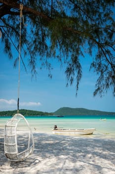 saracen Bay beach in tropical paradise Koh Rong Samloen island near Siahnaoukville in Cambodia