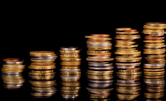 Composition of the coins on the black background