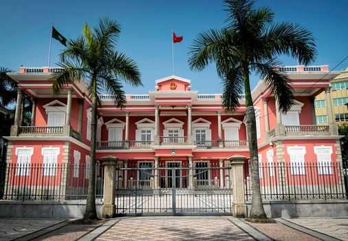 chinese government headquarters colonial heritage building landmark exterior in macau city at daytime