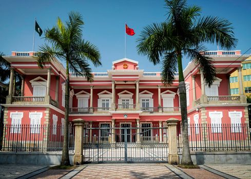 chinese government headquarters colonial heritage building landmark exterior in macau city at daytime