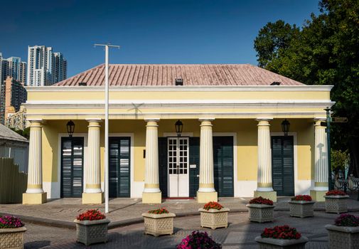 portuguese colonial heritage landmark building in taipa old town area of macau china