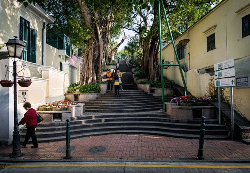 calcada do carmo portuguese colonial style alley in old taipa area of macau china