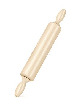 Wooden roller type rolling pin on white background
