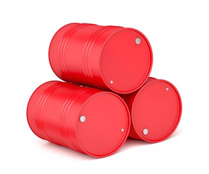 Three oil barrels on white background