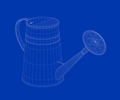 3d wire-frame model of watering can