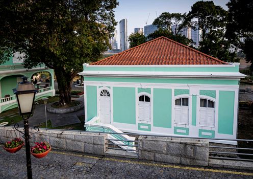 portuguese colonial heritage landmark building in taipa old town area of macau china