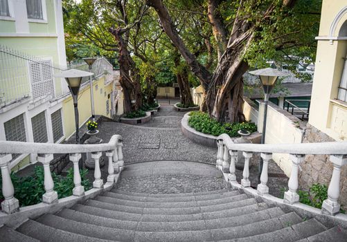 calcada do carmo portuguese colonial style alley in old taipa area of macau china