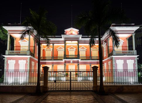 chinese government headquarters colonial heritage building landmark in macau city at night