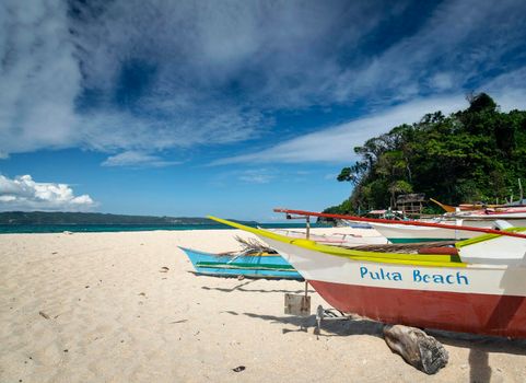 famous puka beach view on tropical paradise boracay island in philippines