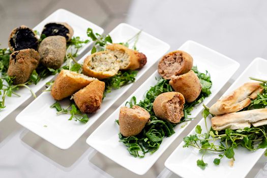 selection of traditional portuguese tapas snacks on lisbon restaurant table