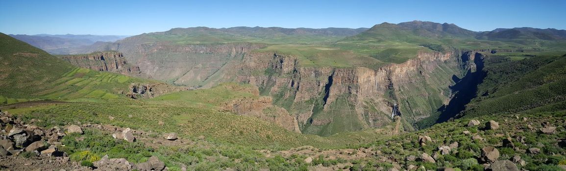 Panoramic scenery from around the Maletsunyane Falls in  Lesotho 