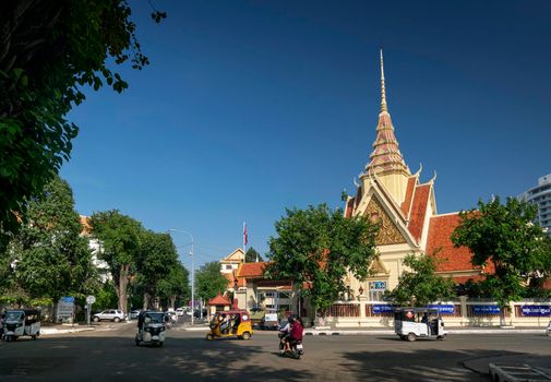 courthouse and street view of downtown phnom penh city cambodia next to Royal Palace on sunny day