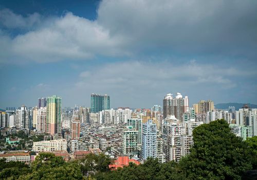 urban skyline view from Guia Fortress with tower blocks in central macau city china